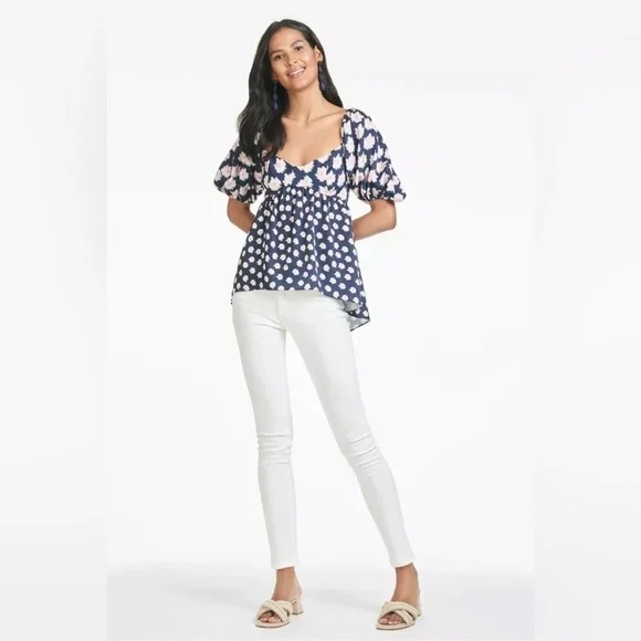 New! Sachin & Babi Lyra Baby Doll Top in Blue & Pink Ikat Floral 🌸 sz 0 NWT! - Picture 6 of 14